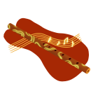 flaut contur auriu și note muzicale pe fundal maroniu roșcat