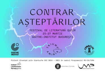 text contrar asteptarilor pe fundal mov albastru