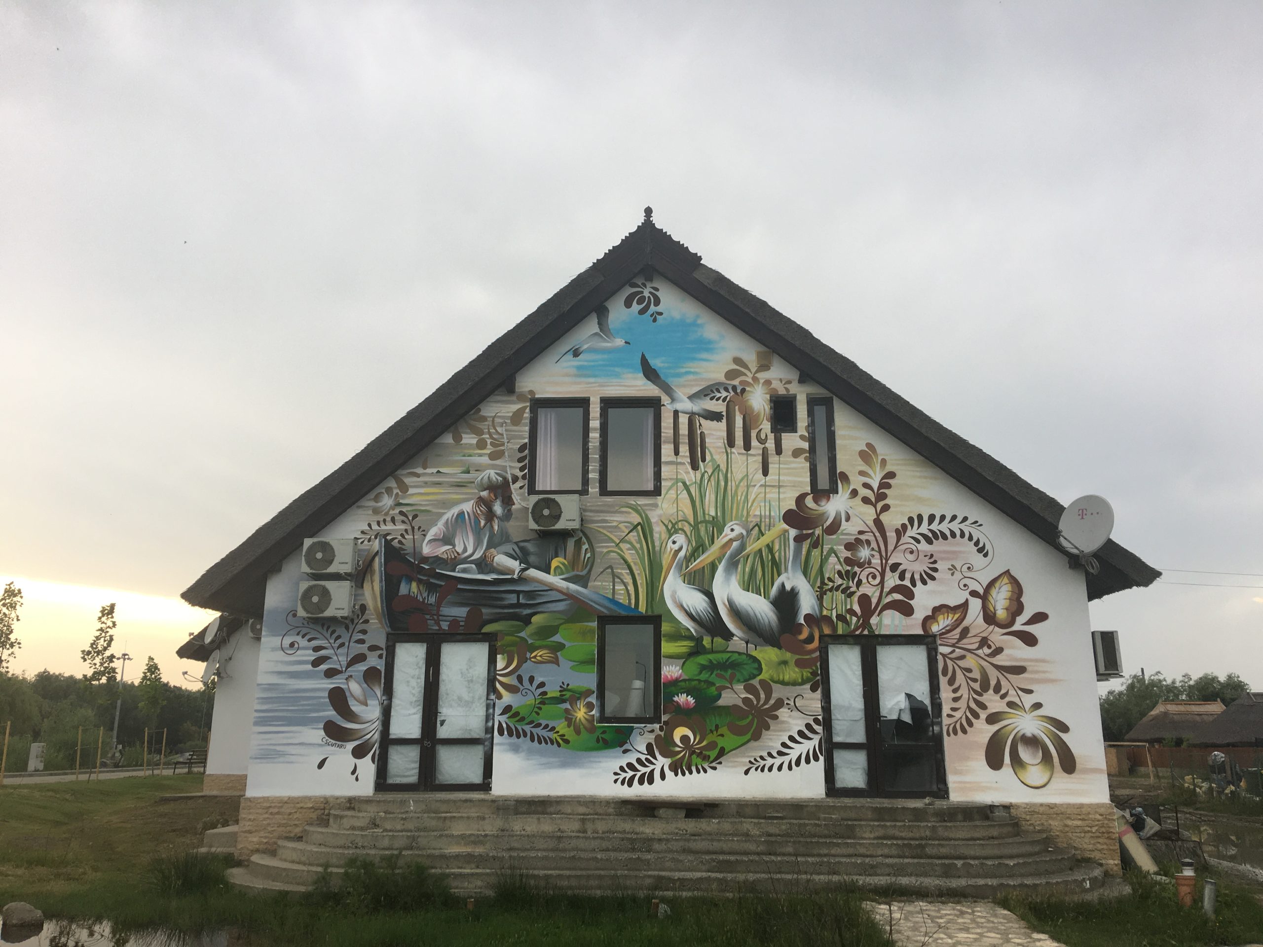 casa cu pelicani pictata din sfantu gheorghe